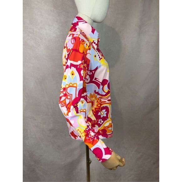 Vintage 1970s Plus Size Psychedelic Blouse Dagger Collar Top Mod MCM Disco L XL - Picture 5 of 8